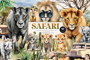 Safari  Animals Watercolor Clipart, an Illustration by BigCakeBee (Thumbnail 1 of 4)