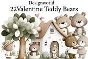 Watercolor Valentine Teddy Bears, an Illustration by Designworld (Thumbnail 1 of 6)