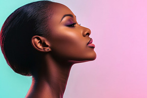 Side Profile of Woman with Sleek Hair and Vibrant Glow, an Abstract Photo by Natalia Klenova's Shop