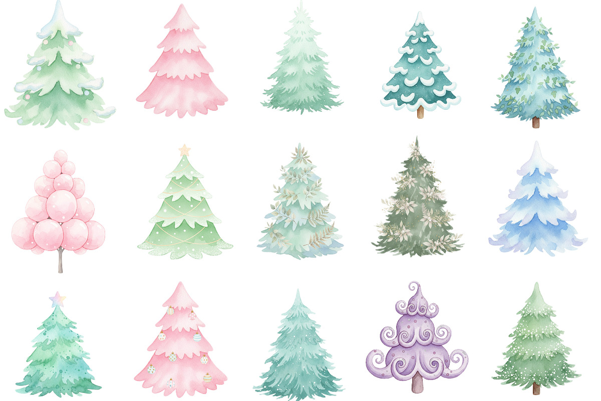 Watercolor Christmas Tree Clipart, an Illustration by Designking (Photo 2 of 5)