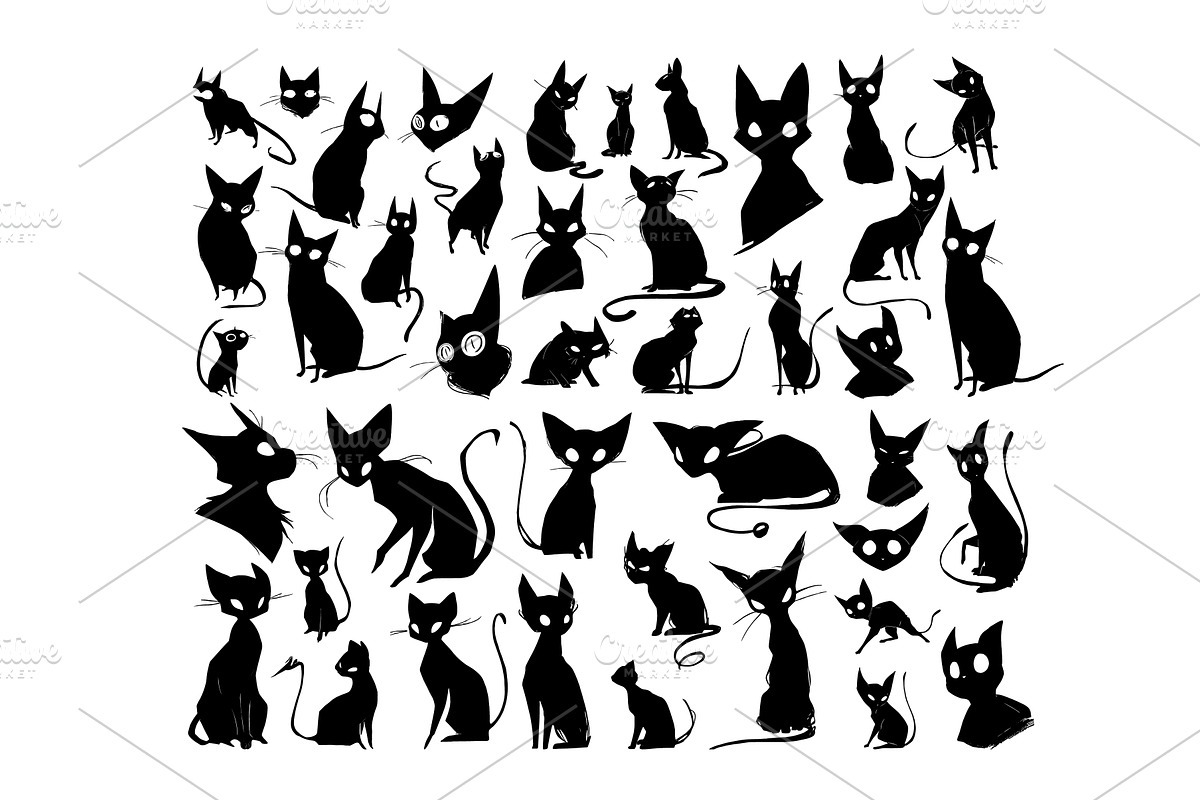 Feline silhouettes black ink sketch, an Animal Illustration by Onyx