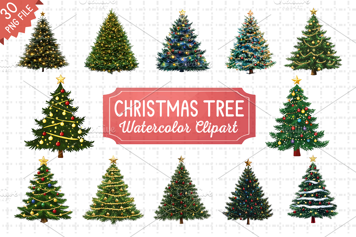 Christmas Tree Watercolor Bundle PNG, an Illustration by RaiihanCrafts