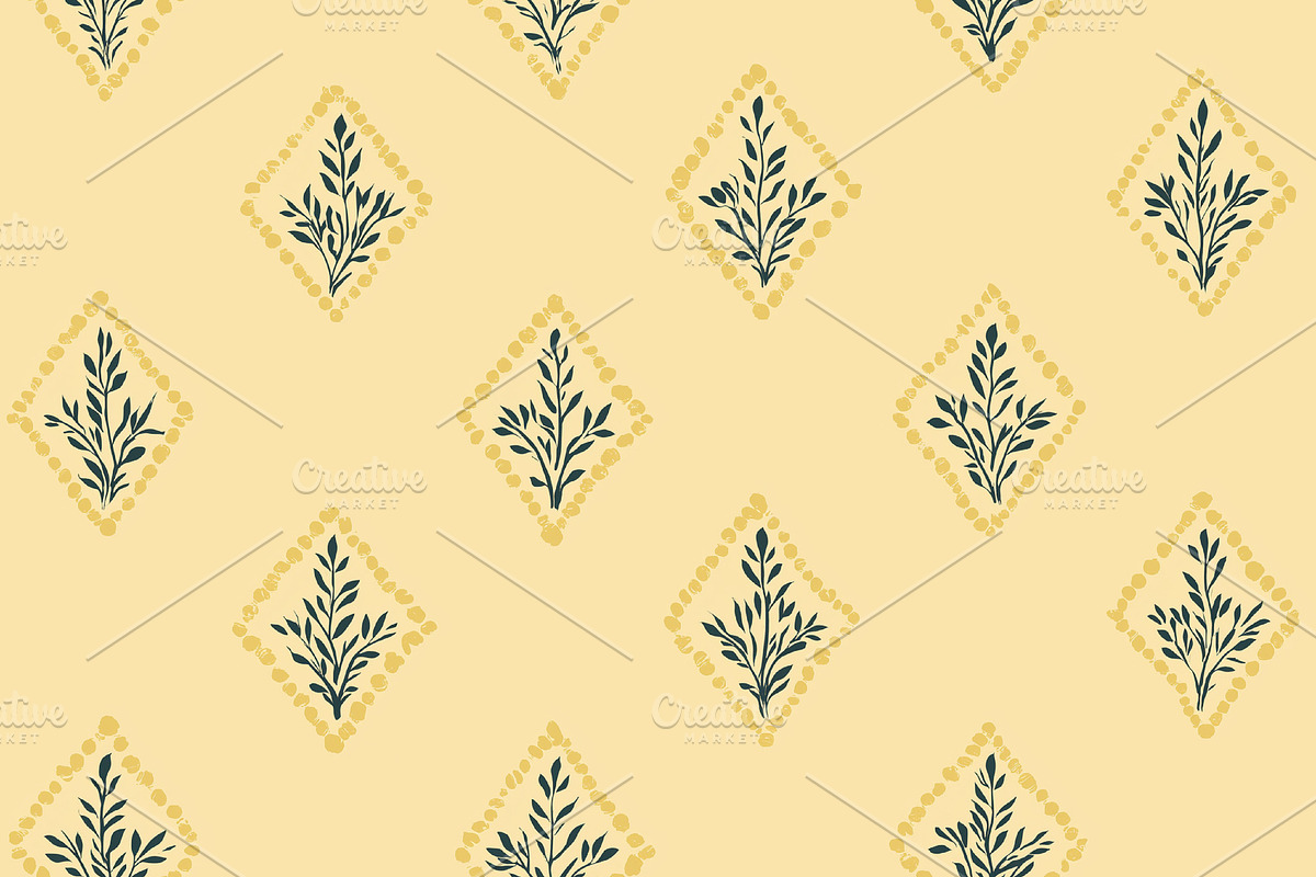 Seamless pattern. Seamless floral botanical pattern with yellow diamond ...