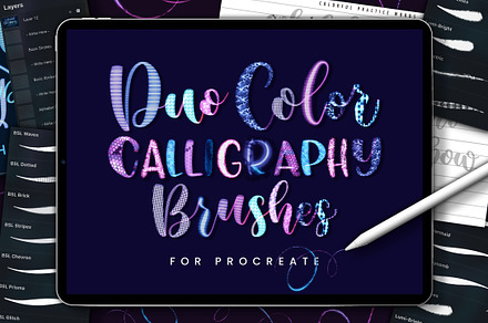 Duo Color Lettering Procreate Brushe, a Brush Add-On by shannonlayne