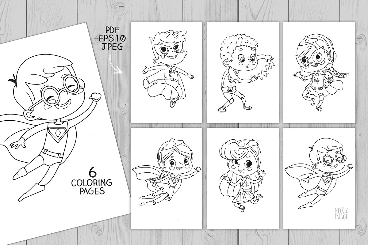 Super Hero Kids Coloring Pages, an Illustration by FoxyImage (Photo 2 of 2)