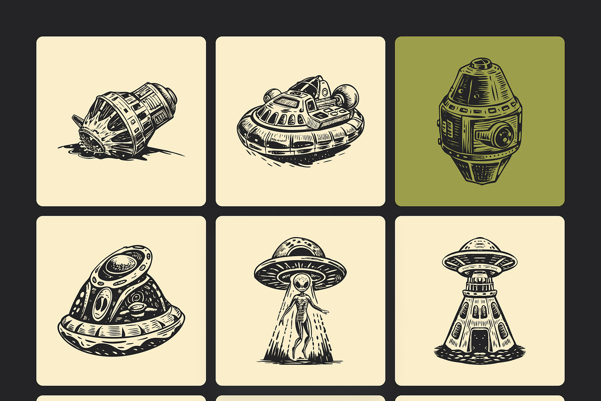 Vintage Alien Illustration Set, a Technology Illustration by Prosymbols (Photo 9 of 10)