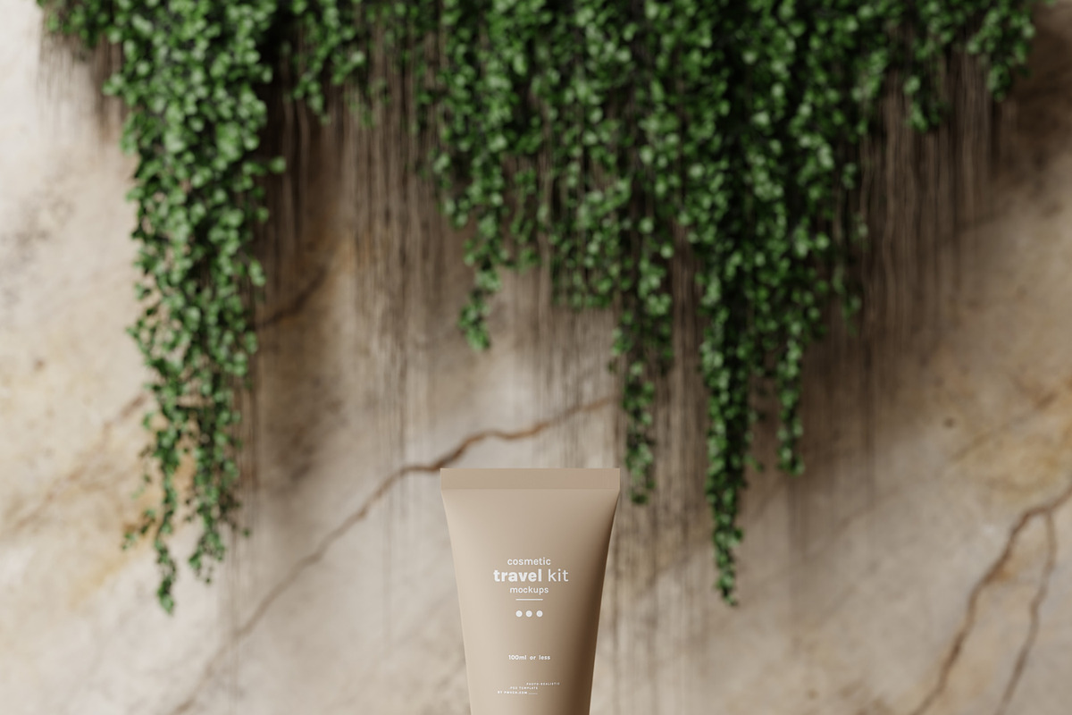 Travel-Size Small Cream Tube Mockups, a Packaging Mockup by pmvch (Photo 9 of 9)