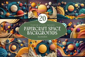 20 Papercraft Space Backgrounds, a Decorative Illustration by Incomelion