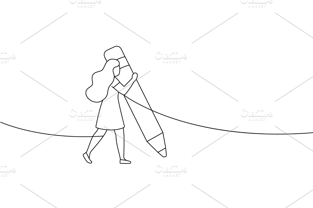 Line art illustration of a girl, a Person Illustration by GraphiShop