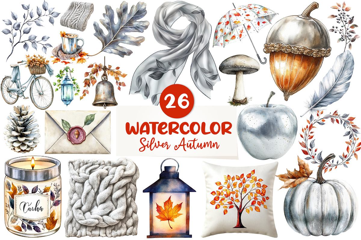 Silver Autumn Clipart, an Illustration by CreationArt (Photo 1 of 5)