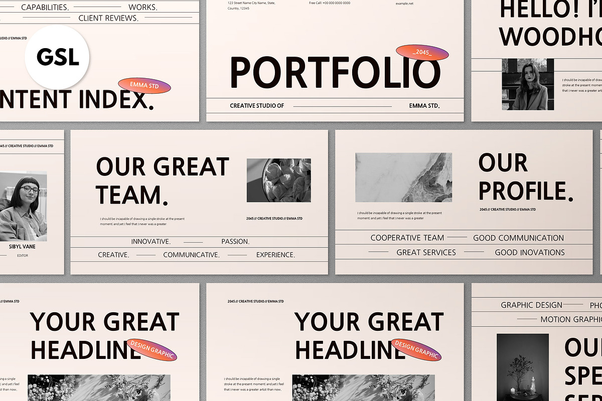 Cream Portfolio Google Slide, a Presentation Template by graphicook (Photo 1 of 10)