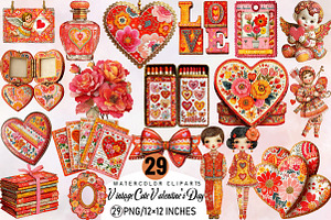 Vintage Cute Valentine's Day Clipart, an Illustration by SVGArt