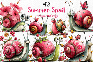 Whimsical Summer Snail Clipart, an Illustration by Craft Nest