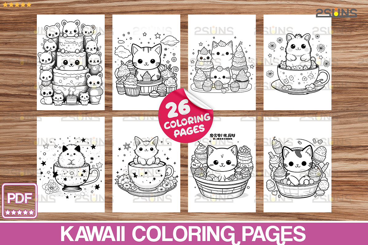 Kawaii Coloring pages Cute Relaxing, a Stationery Template by 2SUNS (Photo 4 of 6)