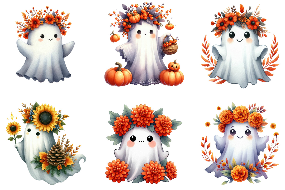 Ghost Autumn Crown Halloween Clipart, an Illustration by DreamArtGraphic (Photo 2 of 5)