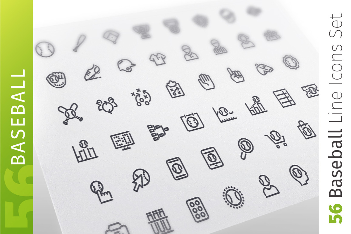 Baseball Line Icons Set, an Outline Icon by Voysla's Shop (Photo 1 of 4)