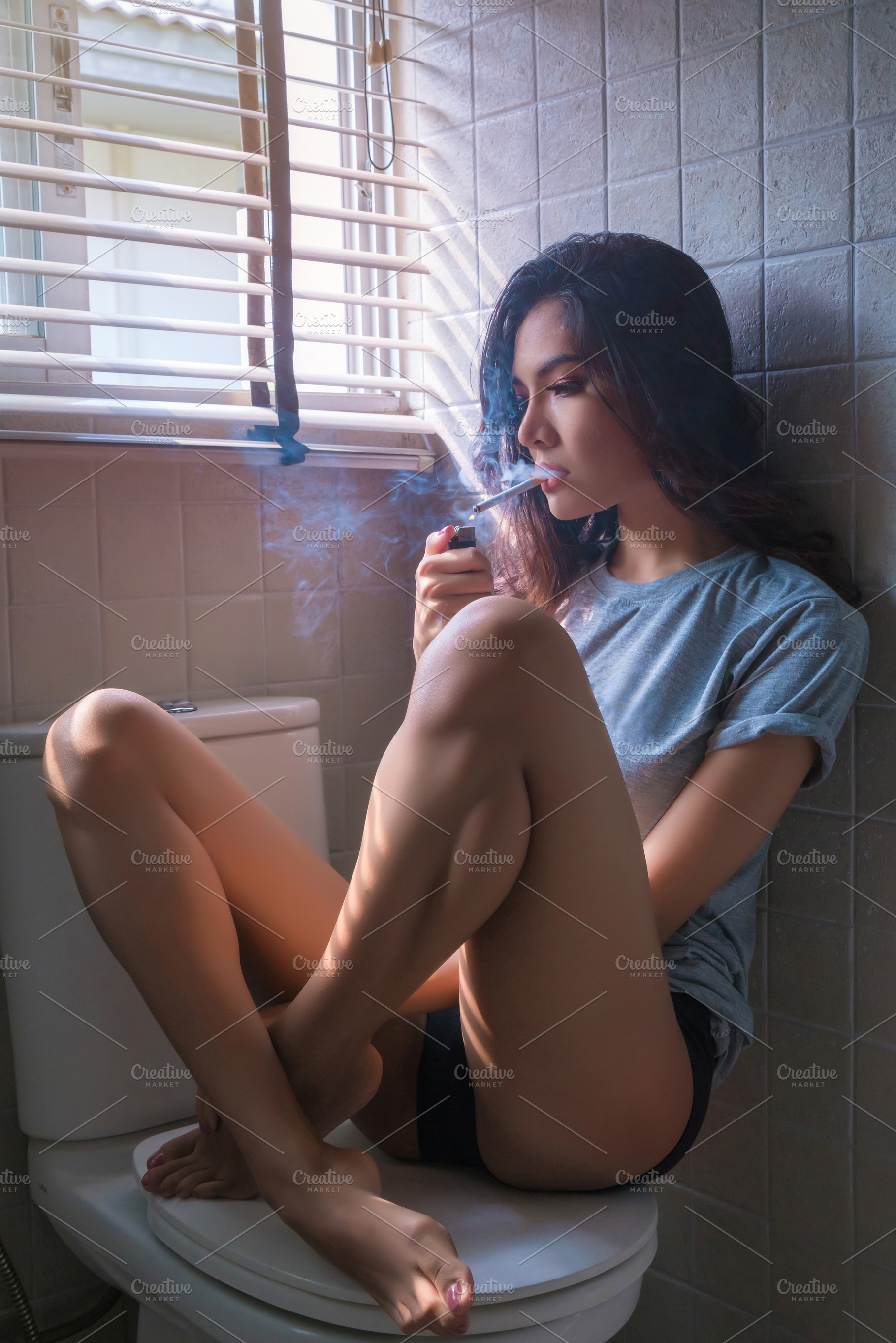 sexy cigarette smoking Sexy woman smoking cigarette in room featuring smoking, woman, and cigarette,  a Person Photo by Casanowe-