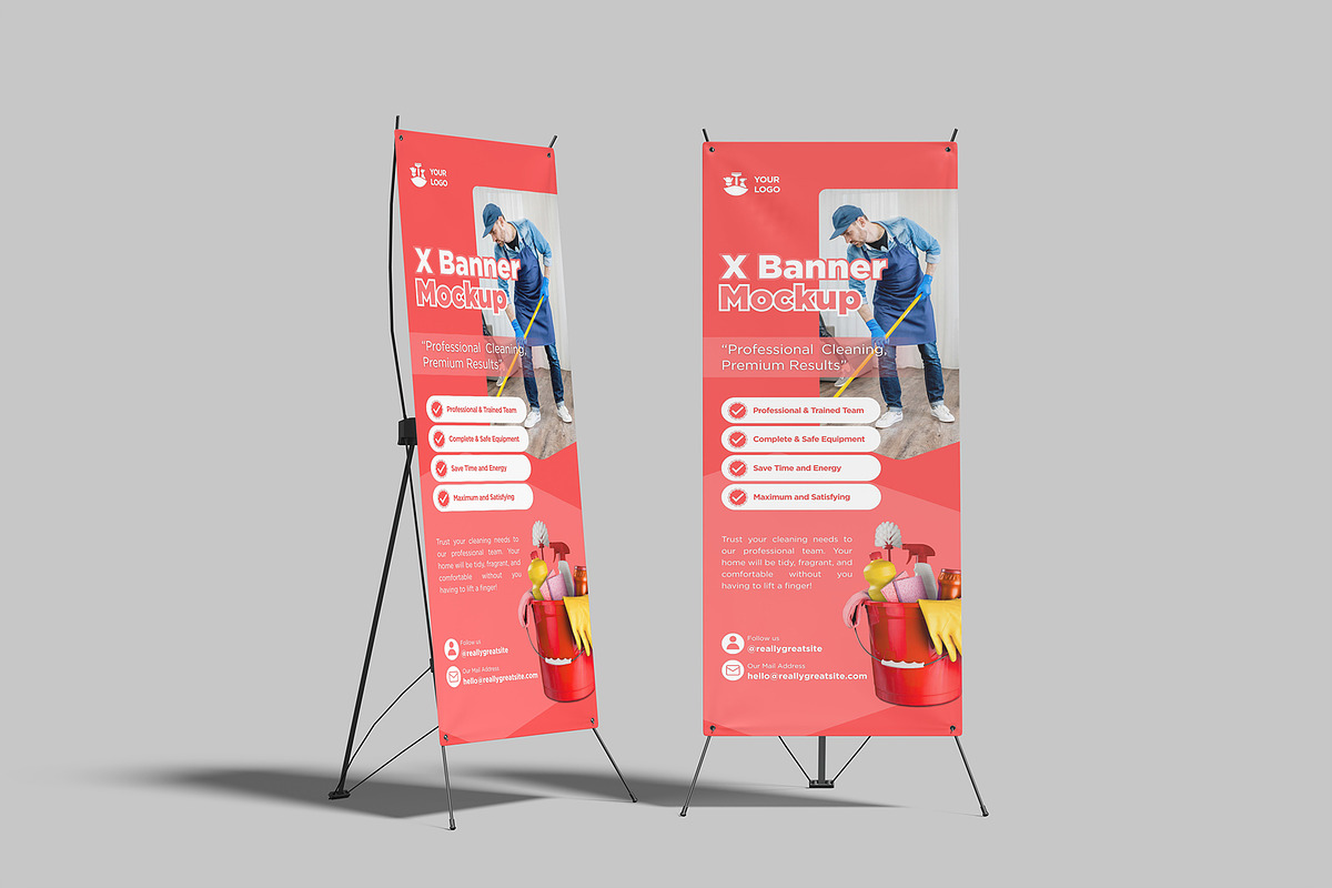 X Stand Banner Mockup, an Advertising Mockup by graphictime (Photo 8 of 12)