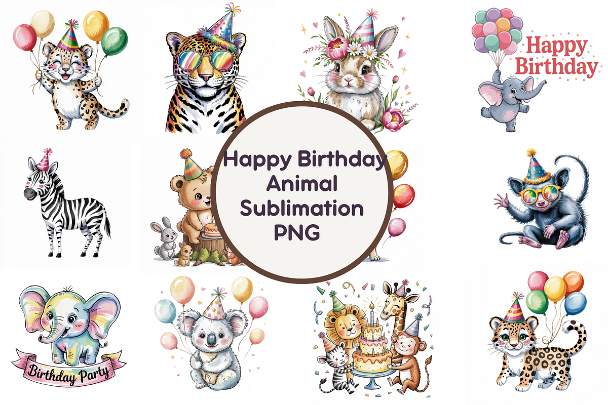 happy birthday animal sublimation, an Illustration by Milano Creative (Photo 1 of 3)