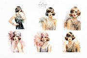 Watercolor Flapper Girls Clipart Set, a Person Illustration by The Twin Lakes Studio (Thumbnail 9 of 11)