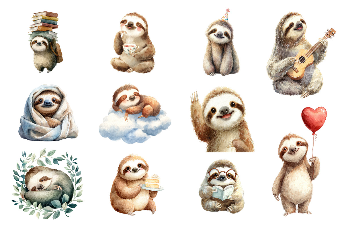 Kawaii Cute Sloth Sublimation, an Illustration by Design Market (Photo 2 of 3)