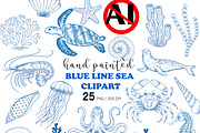 Blue Line Sea Animals PNG Clipart, an Animal Illustration by PatternPalette (Thumbnail 1 of 10)