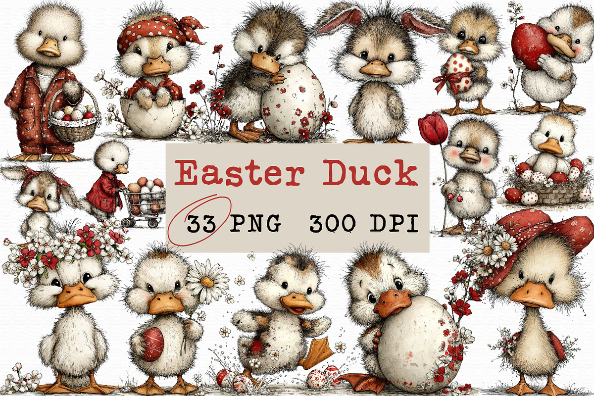 Easter Duck Whimsical Clipart, an Illustration by Libby Wishes (Photo 1 of 7)