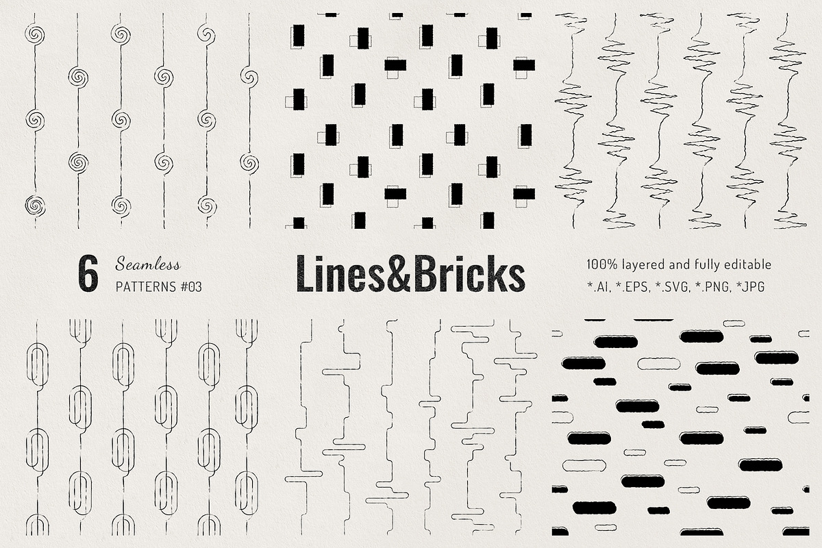 Lines&Bricks. 6 Seamless Patterns, a Pattern Graphic by le-genda (Photo 1 of 8)