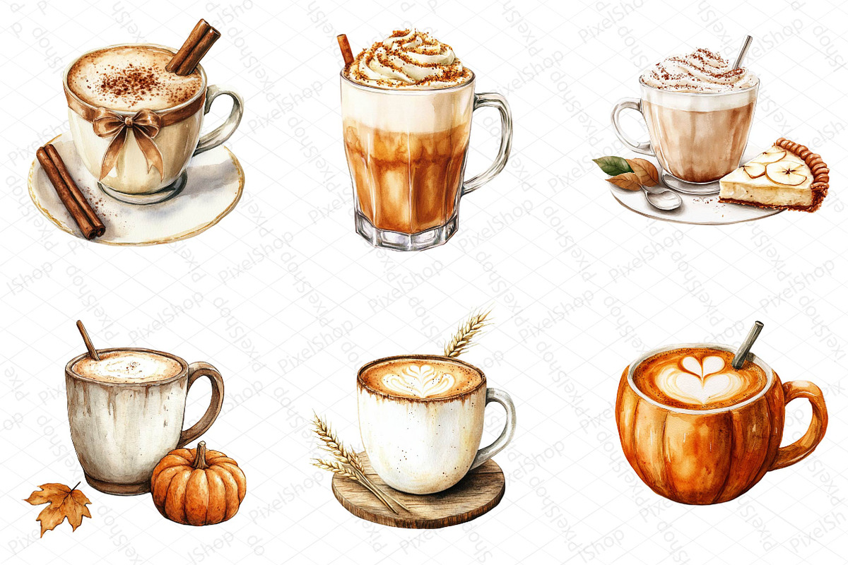 Watercolor Thanksgiving Coffee Latte, an Illustration by DreamPrint404 (Photo 3 of 6)