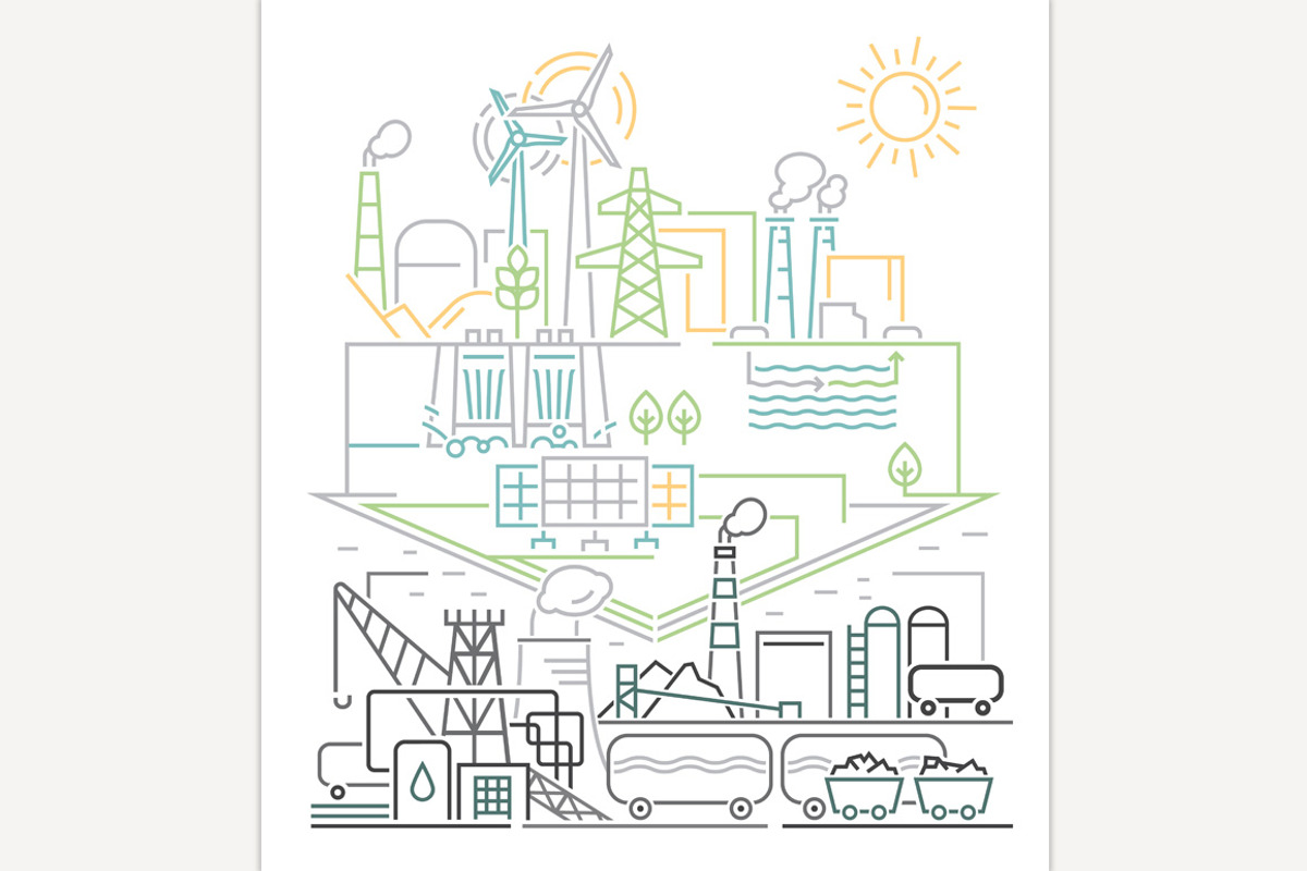 Green power production. Future eco, a Technology Illustration by Anna's Shop