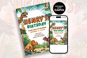 Dinosaur Birthday Canva Invitation, an Invitation Template by M9 Design (Thumbnail 2 of 4)