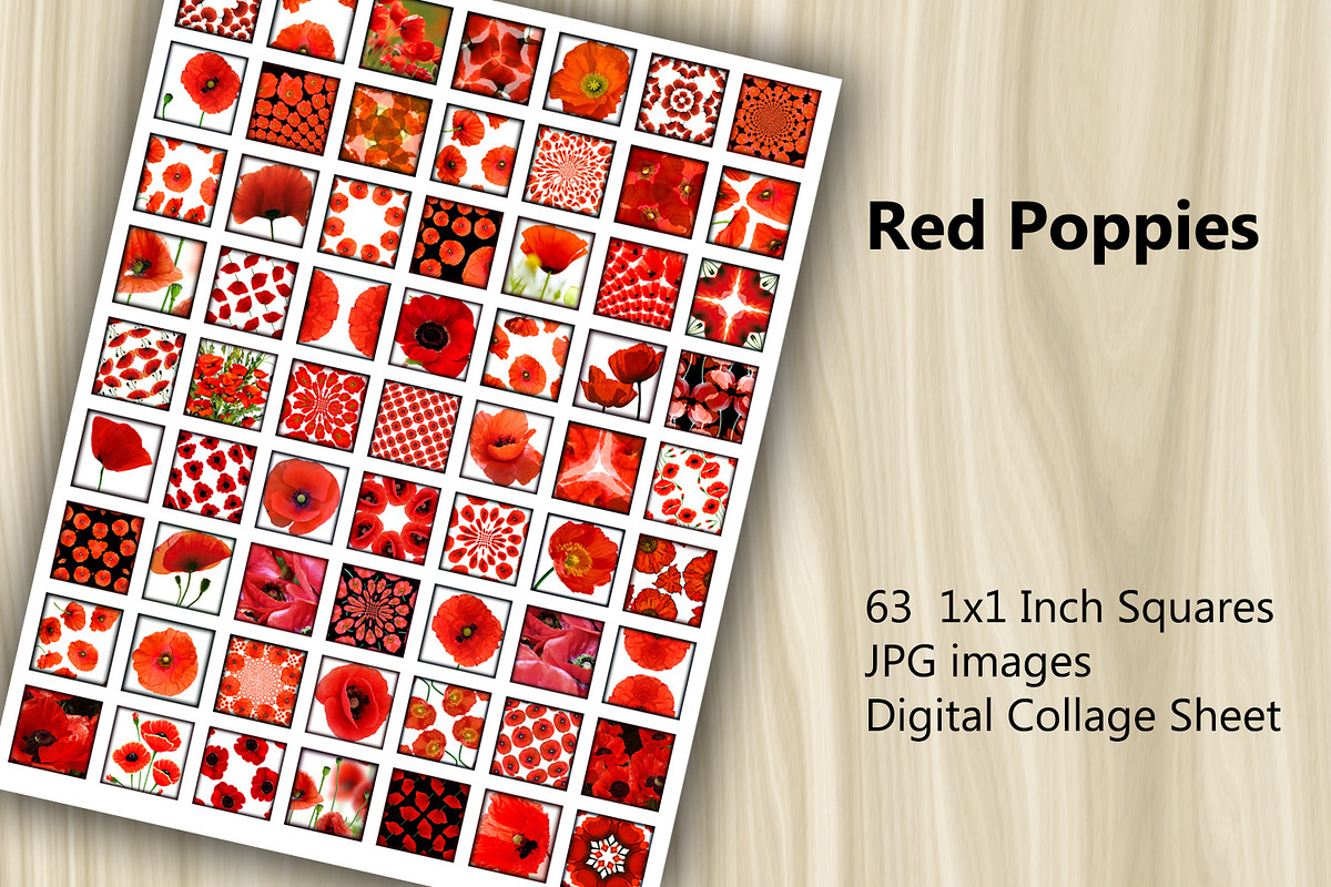 Digital Collage Sheet  Red Poppies, a Print Template by Kseniya-Omega (Photo 1 of 3)