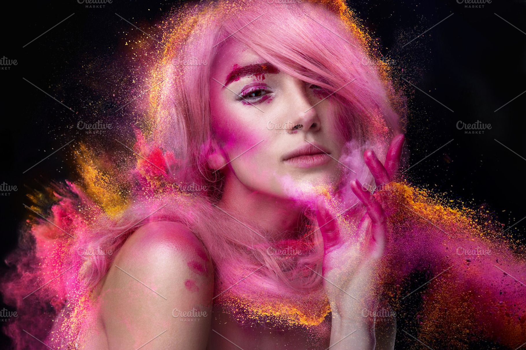 Girl with creative pink make up featuring beautiful, woman, and beauty, a Beauty & Fashion Photo by Slava Samoilenko