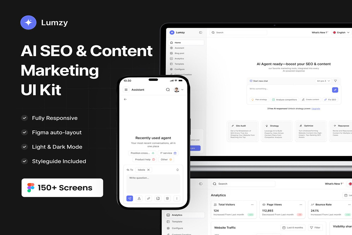 Lumzy AI SEO Content Marketing UI, an UI Kit Template by Creative Perspective (Photo 1 of 7)