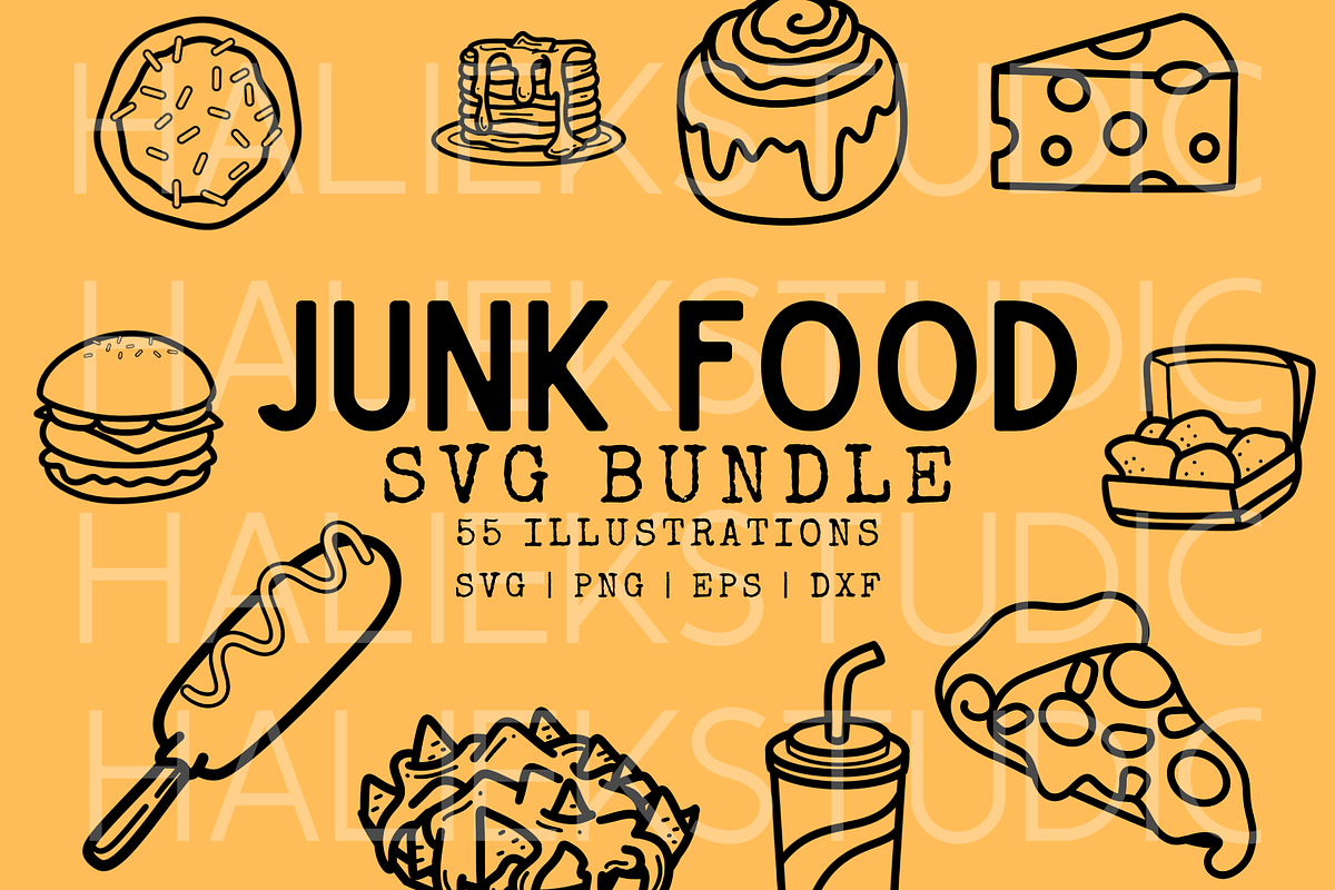55 Junk Food SVG Illustration, a Food Illustration by HalieKStudio (Photo 1 of 9)