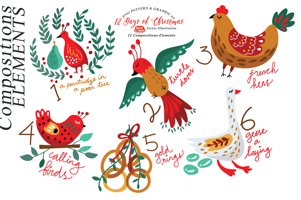 12 Days of Christmas Folk Art, a Seasonal Illustration by Arie Clares (Photo 6 of 12)