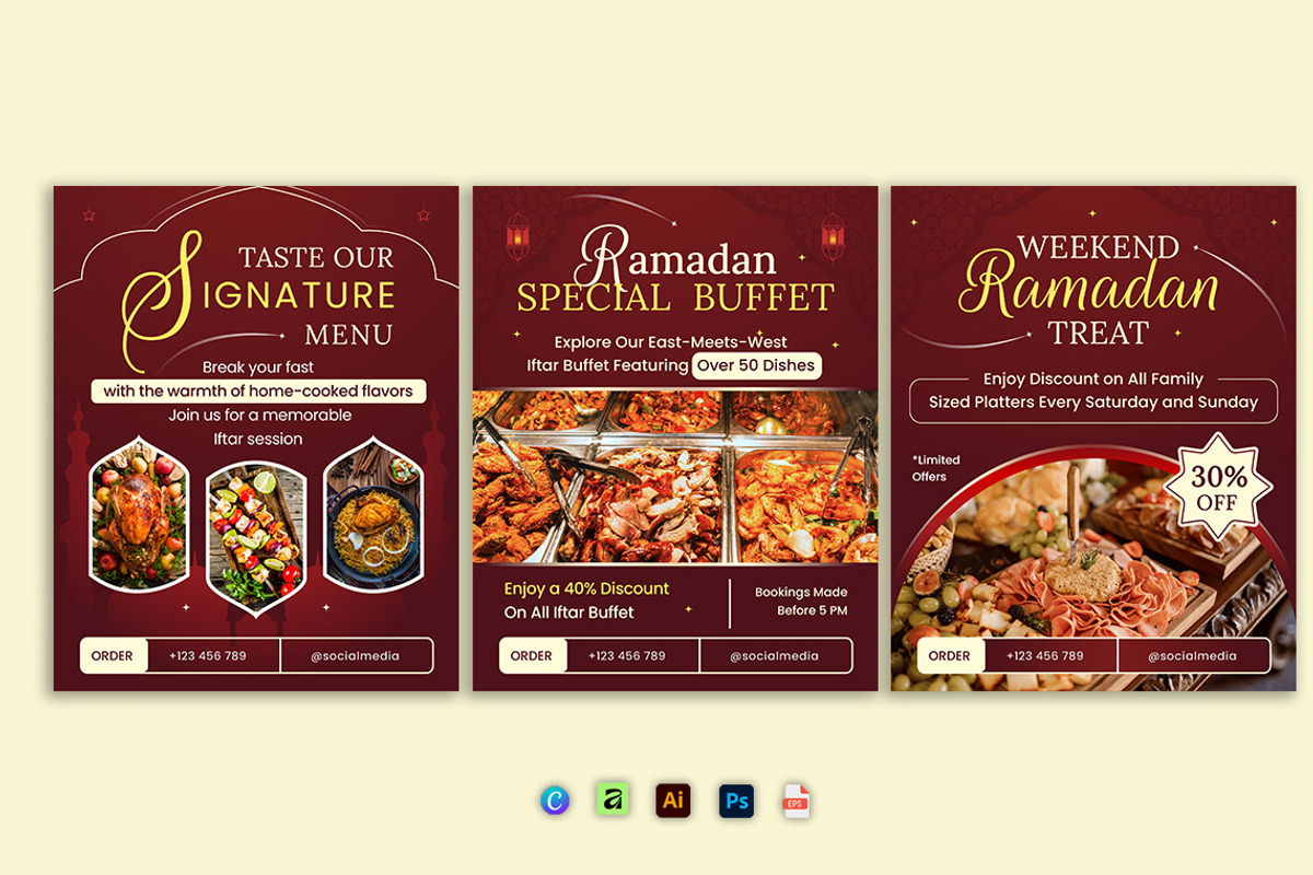 Lux Red Ramadan Restaurant Promotion, a Social Media Template by Jiwstudio (Photo 3 of 4)