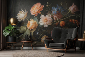 Elegant Dutch Dark Floral Wall Mural