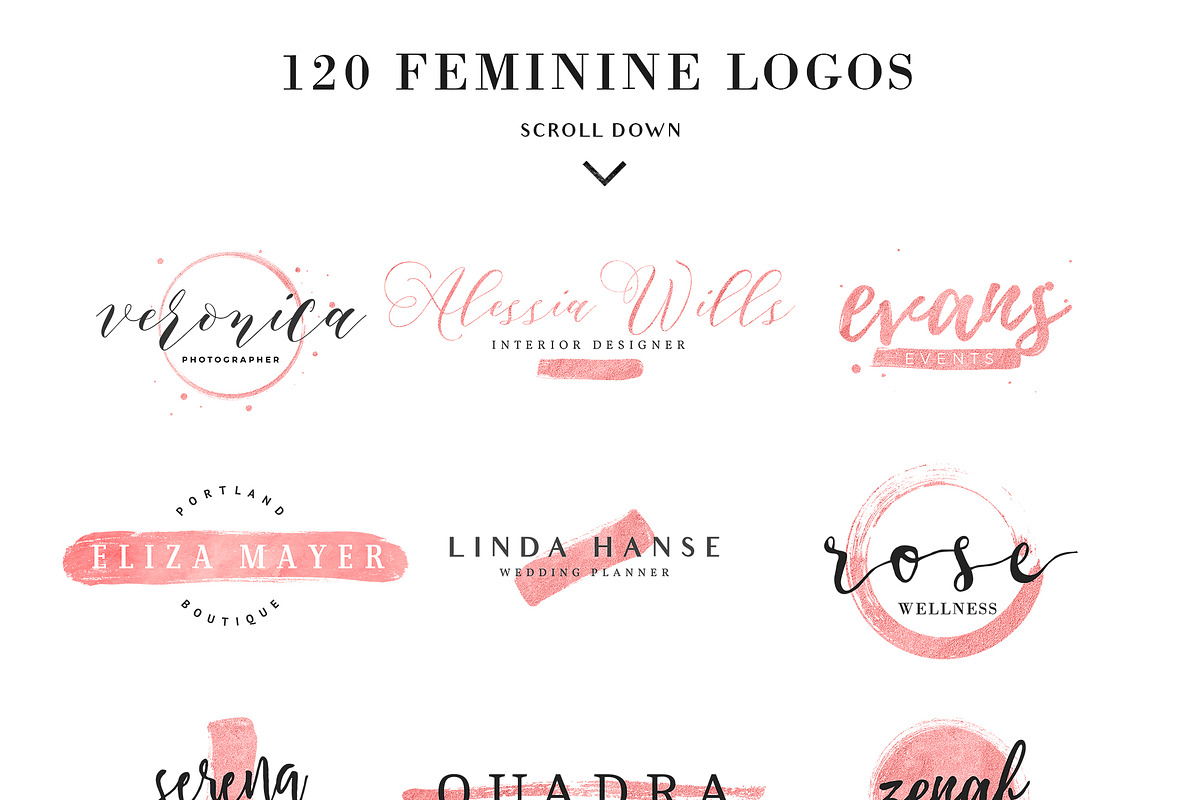120 Feminine Branding Logos, a Branding & Logo Template by Davide Bassu