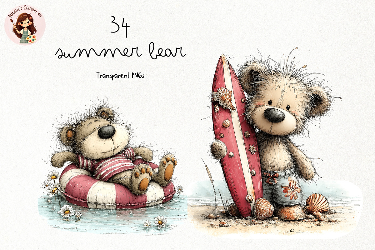 Summer Bear PNG Clipart Bundle, a Seasonal Illustration by Nicolle's Colorful Art (Photo 1 of 4)