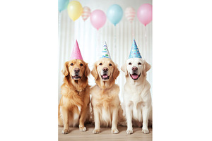 Three Golden Retrievers Wearing, an Animal Photo by Lermont51
