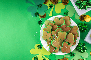 Shamrock shaped green tasty sweet pancakes for St Patricks day b, a Food & Drink Photo by Rimma