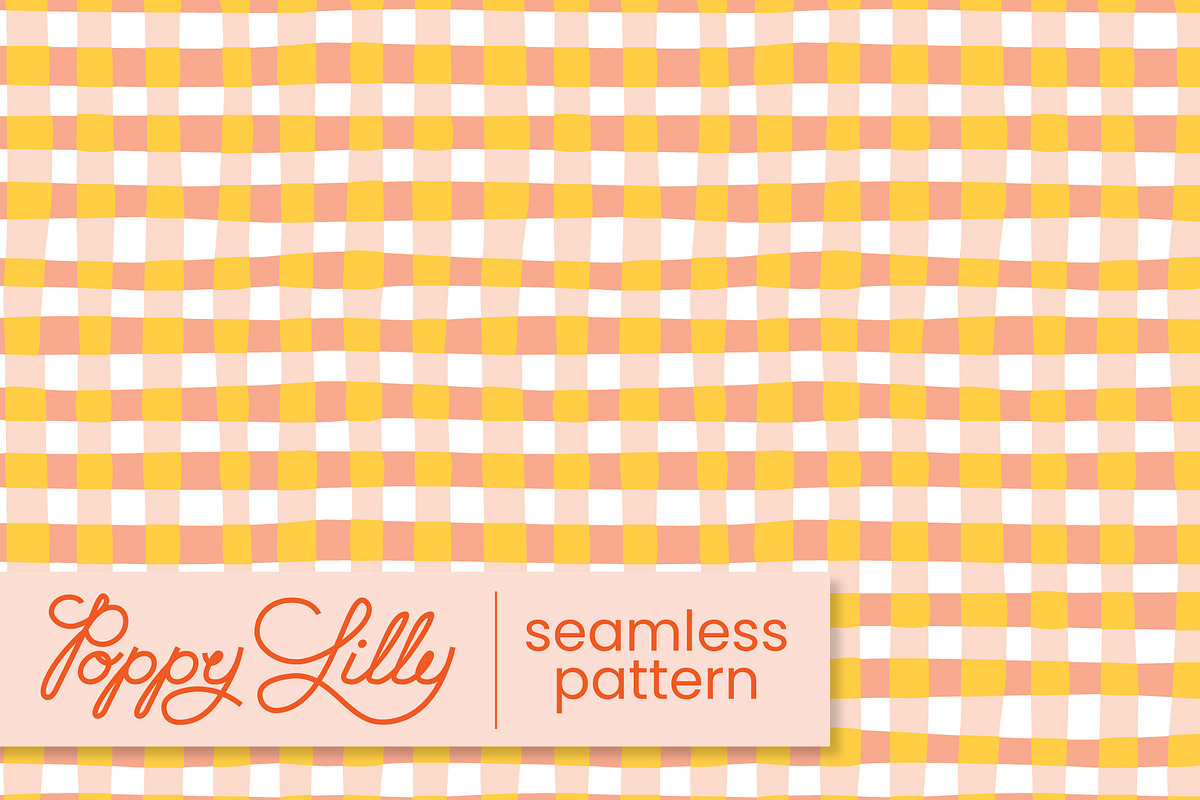 Pink and Mustard Wonky Plaid Pattern, a Pattern Graphic by Poppy Lilly