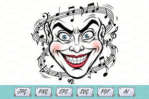 Music Notes Clown Face Illustration, a Person Illustration by Ghagra