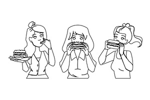 tasty burger woman vector, a Person Illustration by pikepicture
