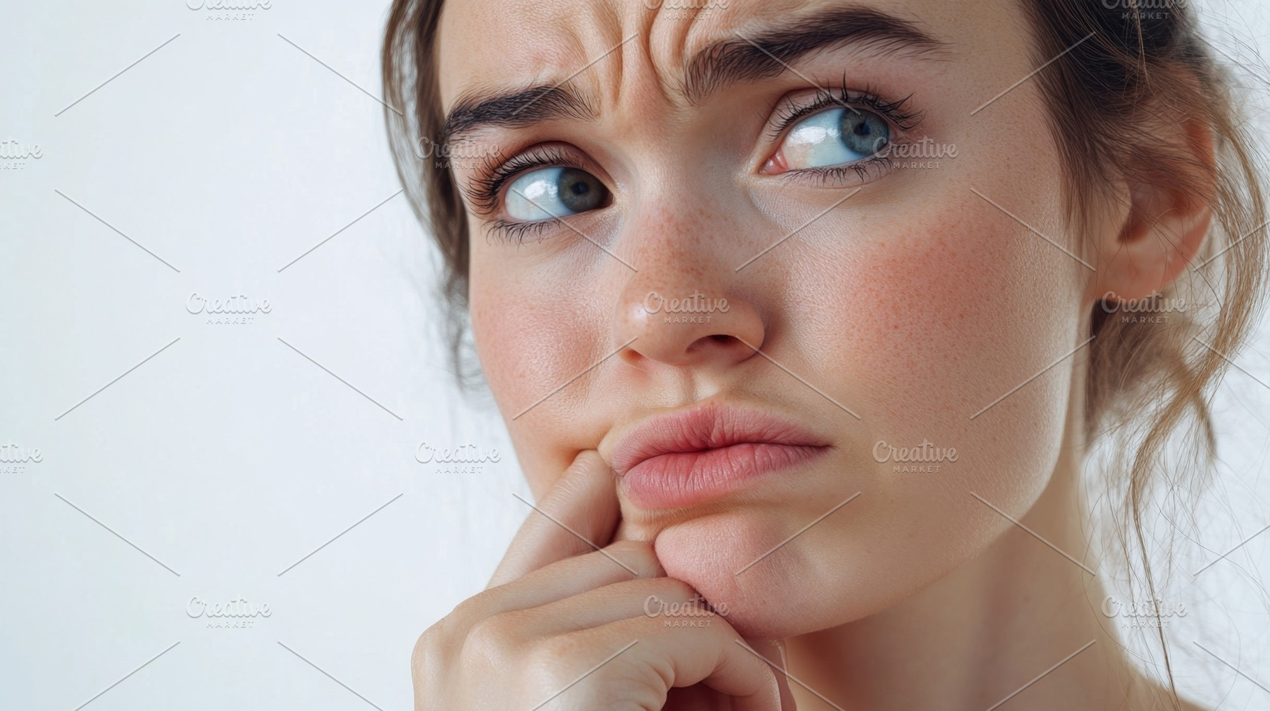 Young woman looks worried, a Photo by Beautiful things