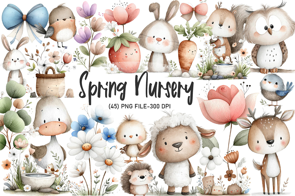 Watercolor Spring Nursery Clipart, an Illustration by Designworld (Photo 1 of 6)