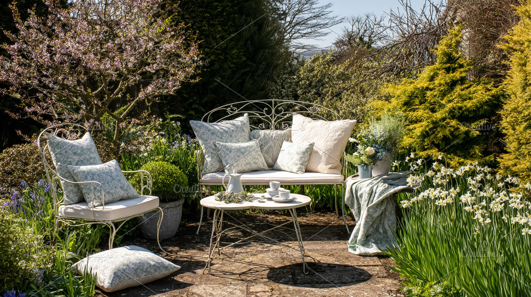 Elegant patio furniture styling a peaceful garden setting with b, a Photo by Studio ANNA