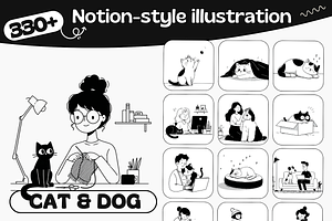 Notion style Cat & Dog Illustrations, an Animal Illustration by DaisyStudio