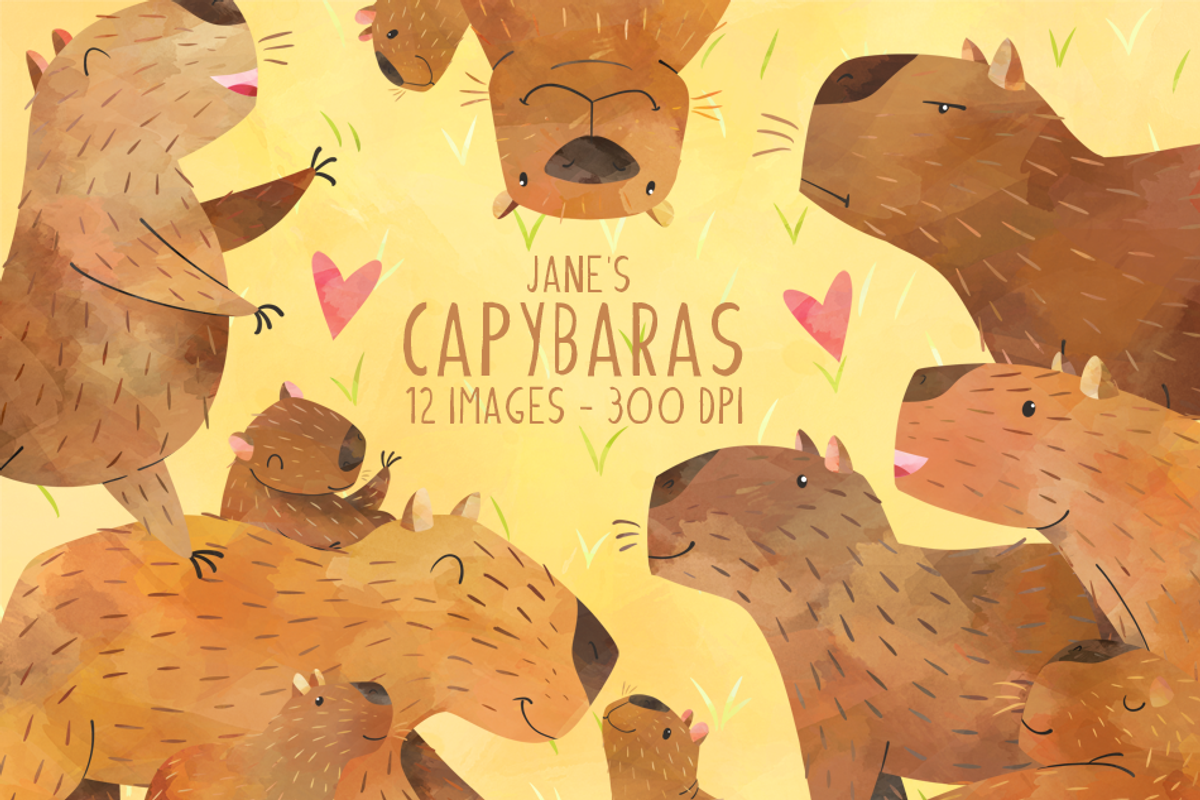 Watercolor Capybara Clipart, an Animal Illustration by DigitalArtsi (Photo 1 of 5)